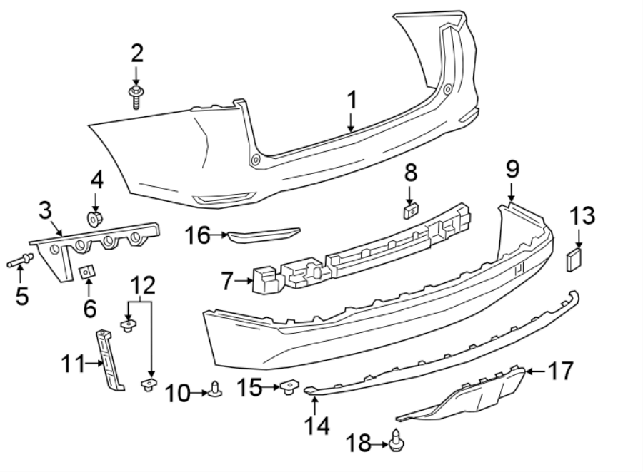 Diagram REAR BUMPER. BUMPER & COMPONENTS. for your 2018 Buick Regal TourX Essence Wagon  