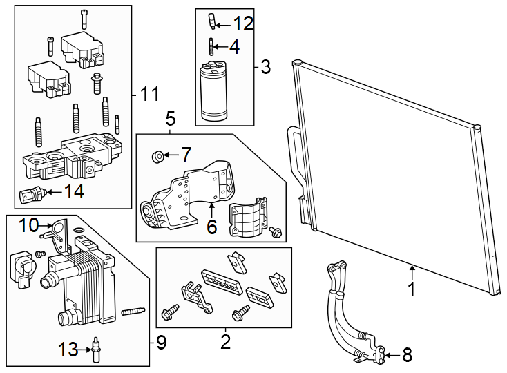 14Cooler assy. Ctr module assy. Dehydrator. High side. Low side.https://images.simplepart.com/images/parts/motor/fullsize/GV16085.png