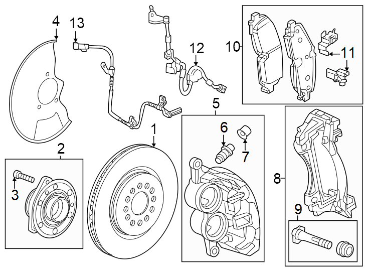 Diagram Front suspension. Brake components. for your 2014 GMC Terrain   