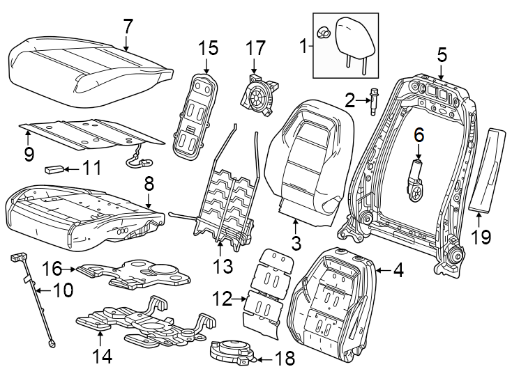 Diagram Seats & tracks. Driver seat components. for your 2007 GMC Sierra 2500 HD 6.0L Vortec V8 A/T 4WD SLT Extended Cab Pickup 