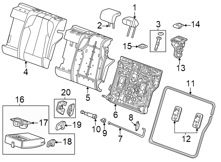 Diagram Seats & tracks. Rear seat components. for your Cadillac ATS  