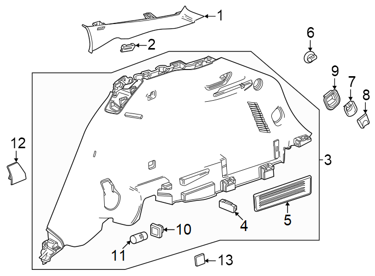 Diagram Quarter panel. Interior trim. for your 2002 GMC Sierra 3500 8.1L Vortec V8 A/T RWD SLT Extended Cab Pickup Fleetside 