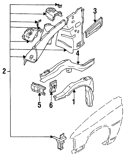 Diagram FENDER. STRUCTURAL COMPONENTS & RAILS. for your Pontiac Lemans  