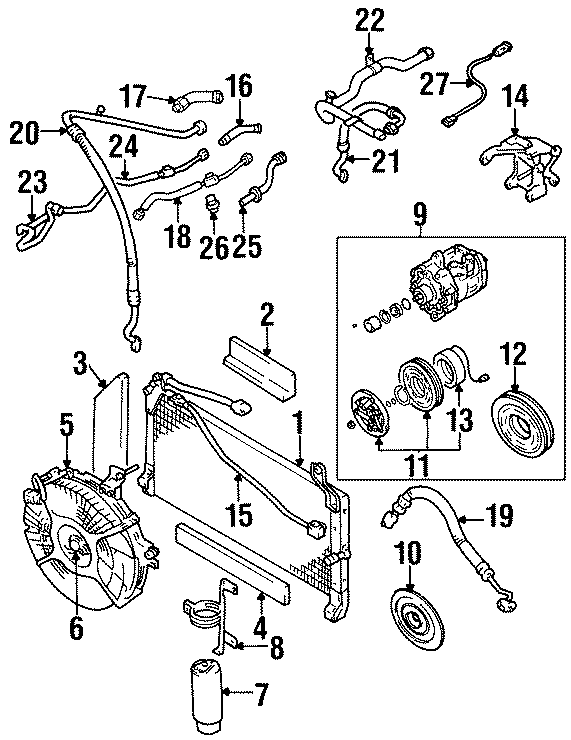 AIR CONDITIONER & HEATER. COMPRESSOR & LINES.