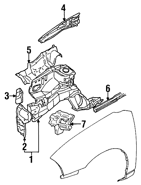 Diagram FENDER. STRUCTURAL COMPONENTS & RAILS. for your 2021 GMC Sierra 2500 HD 6.6L V8 A/T RWD Base Standard Cab Pickup 