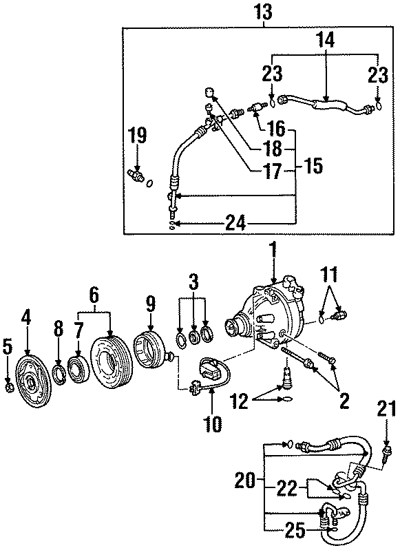 Diagram AIR CONDITIONER & HEATER. COMPRESSOR & LINES. for your 2005 Chevrolet Cavalier   