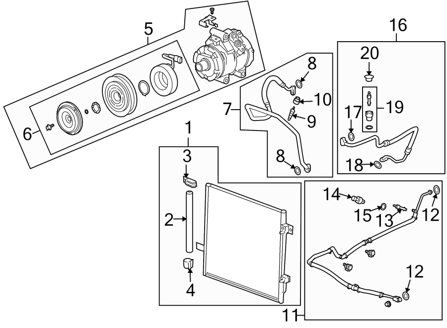 Diagram AIR CONDITIONER & HEATER. COMPRESSOR & LINES. CONDENSER. for your 2009 Hummer H3T   