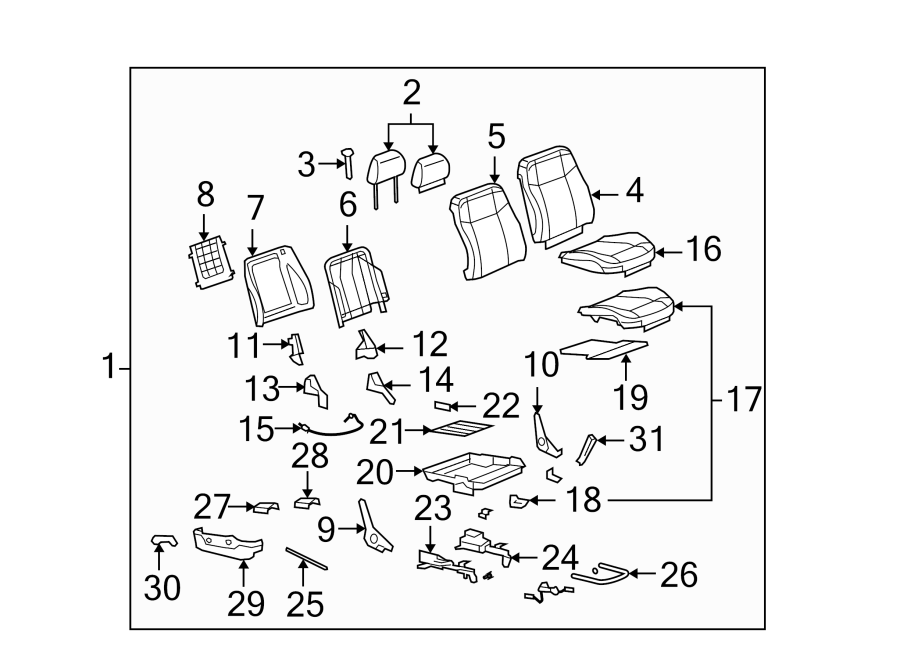 Diagram SEATS & TRACKS. PASSENGER SEAT COMPONENTS. for your 2004 Cadillac Escalade EXT   