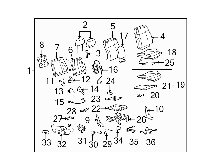 Diagram SEATS & TRACKS. PASSENGER SEAT COMPONENTS. for your 2007 GMC Sierra 2500 HD 6.0L Vortec V8 A/T 4WD SLE Standard Cab Pickup 