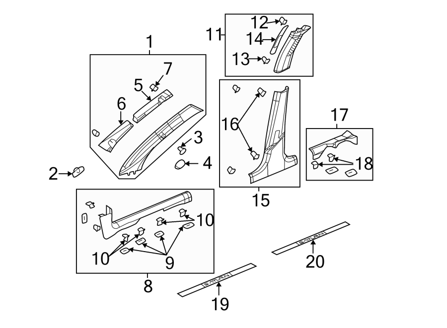 Diagram PILLARS. ROCKER & FLOOR. INTERIOR TRIM. for your 2008 Chevrolet Uplander    