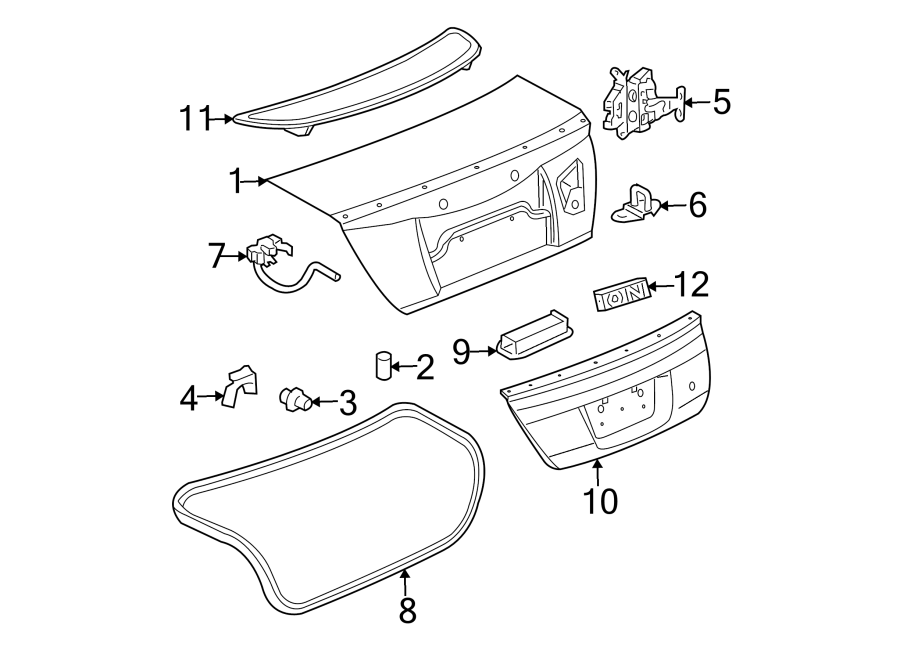 Diagram TRUNK LID. LID & COMPONENTS. for your 2006 GMC Sierra 3500 6.6L Duramax V8 DIESEL A/T RWD SLT Crew Cab Pickup 