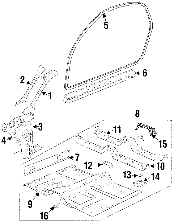 4PILLARS. ROCKER & FLOOR. FLOOR & RAILS. HINGE PILLAR.https://images.simplepart.com/images/parts/motor/fullsize/IA97360.png