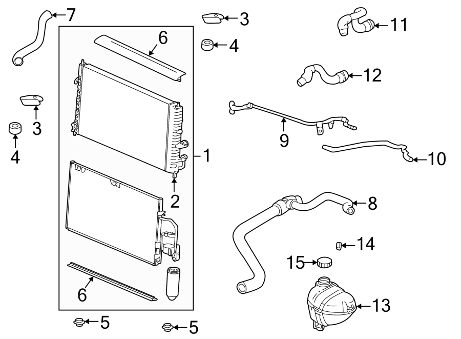 Diagram Radiator & components. for your 2023 Chevrolet Silverado 3500 HD LT Standard Cab Pickup Fleetside 6.6L Duramax V8 DIESEL A/T RWD 