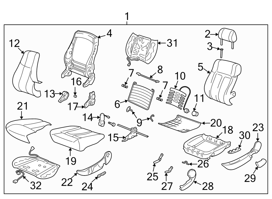 Diagram Seats & tracks. Front seat components. for your 2005 Chevrolet Express 3500   