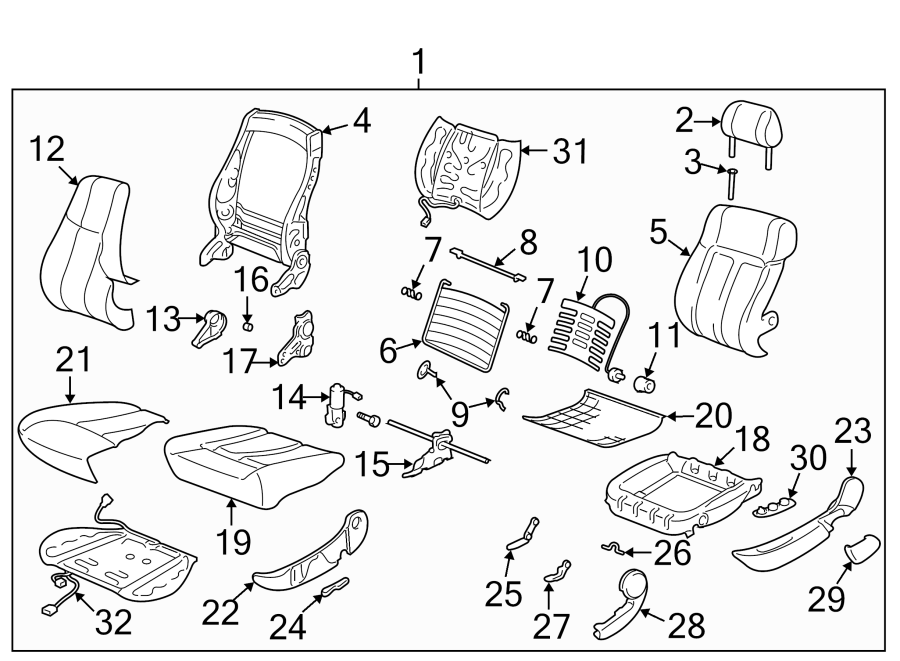 Diagram SEATS & TRACKS. FRONT SEAT COMPONENTS. for your 2005 Chevrolet Express 3500   