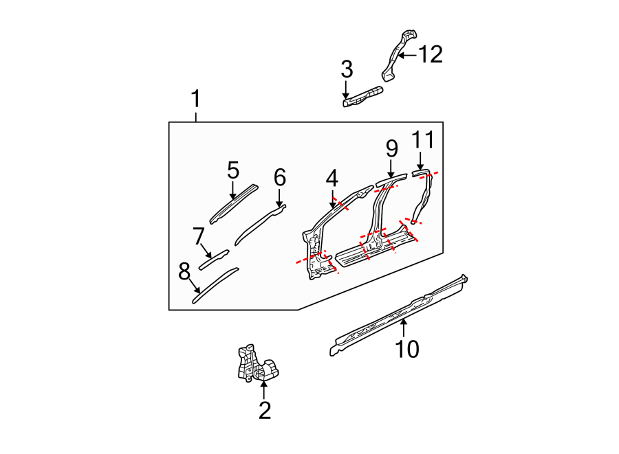 10Pillars. Rocker & floor. Center pillar & rocker. Hinge pillar. Uniside.https://images.simplepart.com/images/parts/motor/fullsize/IC00510.png