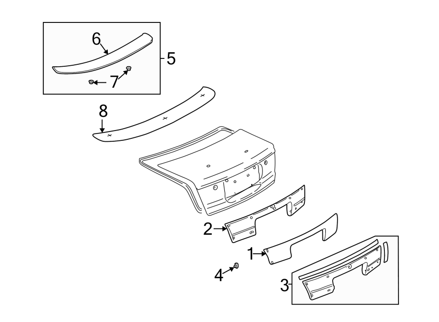 Diagram TRUNK LID. EXTERIOR TRIM. SPOILER. for your 2006 GMC Sierra 3500 6.6L Duramax V8 DIESEL A/T RWD SLT Crew Cab Pickup 