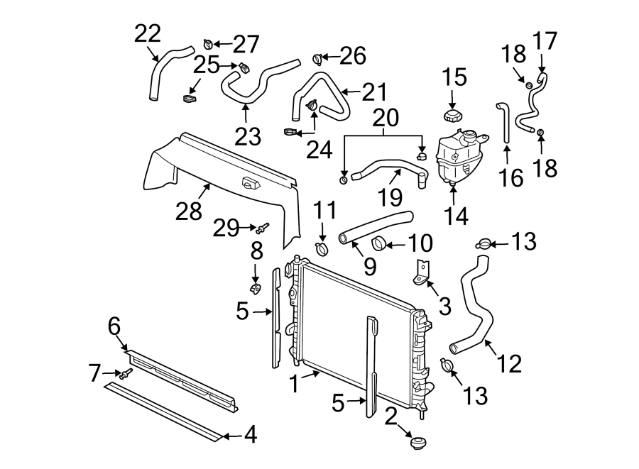 Diagram RADIATOR & COMPONENTS. for your 2009 GMC Sierra 2500 HD 6.6L Duramax V8 DIESEL A/T RWD SLE Crew Cab Pickup Fleetside 