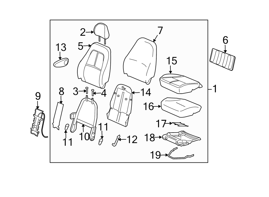 Diagram SEATS & TRACKS. FRONT SEAT COMPONENTS. for your 2005 Chevrolet Express 3500   