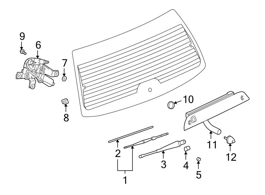 8Lift gate. Pillars. Rocker & floor. Wiper & washer components.https://images.simplepart.com/images/parts/motor/fullsize/ID02570.png