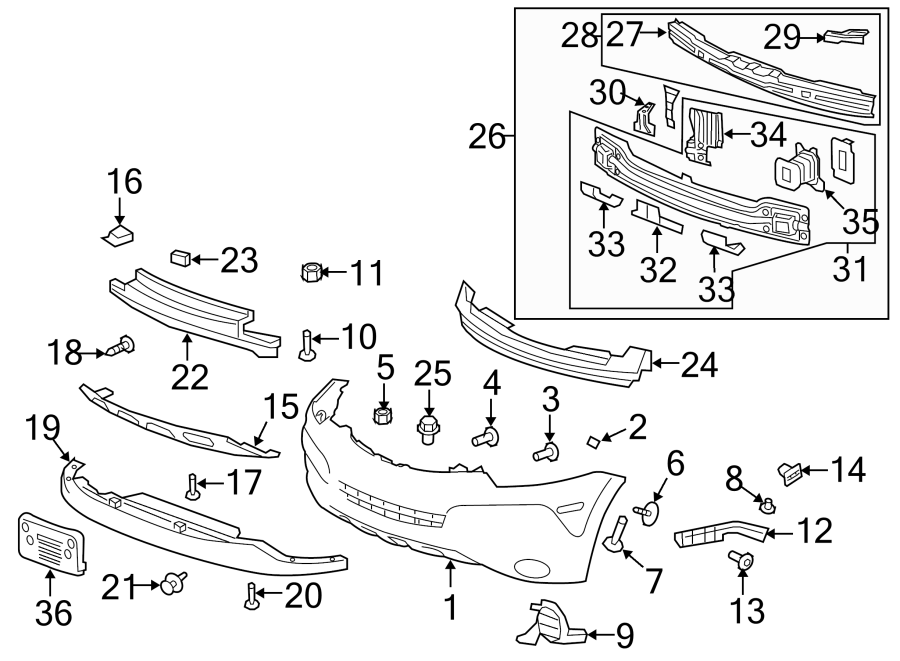 Diagram FRONT BUMPER & GRILLE. BUMPER & COMPONENTS. for your 2006 GMC Sierra 3500 8.1L Vortec V8 A/T 4WD SLT Crew Cab Pickup 