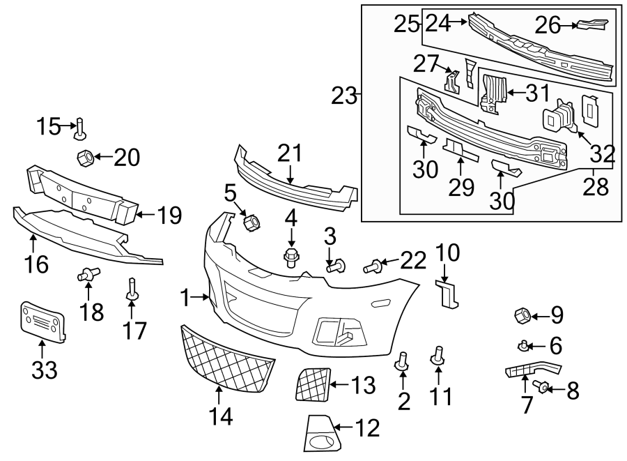 Diagram FRONT BUMPER & GRILLE. BUMPER & COMPONENTS. for your 2021 GMC Sierra 2500 HD 6.6L Duramax V8 DIESEL A/T 4WD Base Extended Cab Pickup Fleetside 