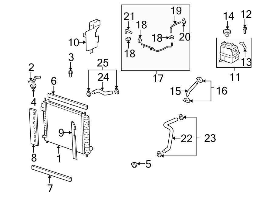 Diagram RADIATOR & COMPONENTS. for your 2006 GMC Sierra 3500 6.6L Duramax V8 DIESEL A/T RWD SLT Crew Cab Pickup 