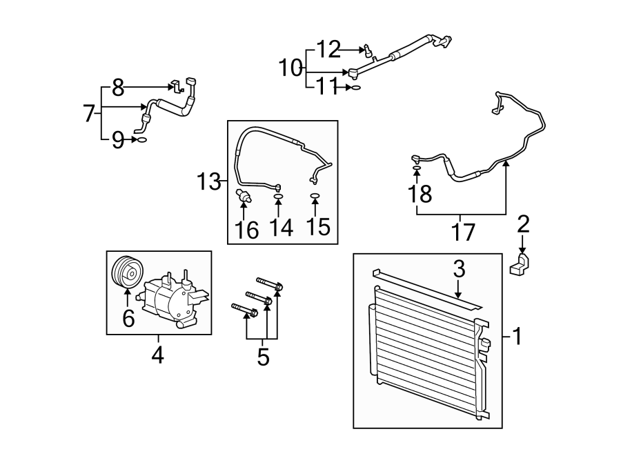 Diagram AIR CONDITIONER & HEATER. COMPRESSOR & LINES. CONDENSER. for your 2005 Chevrolet Corvette   