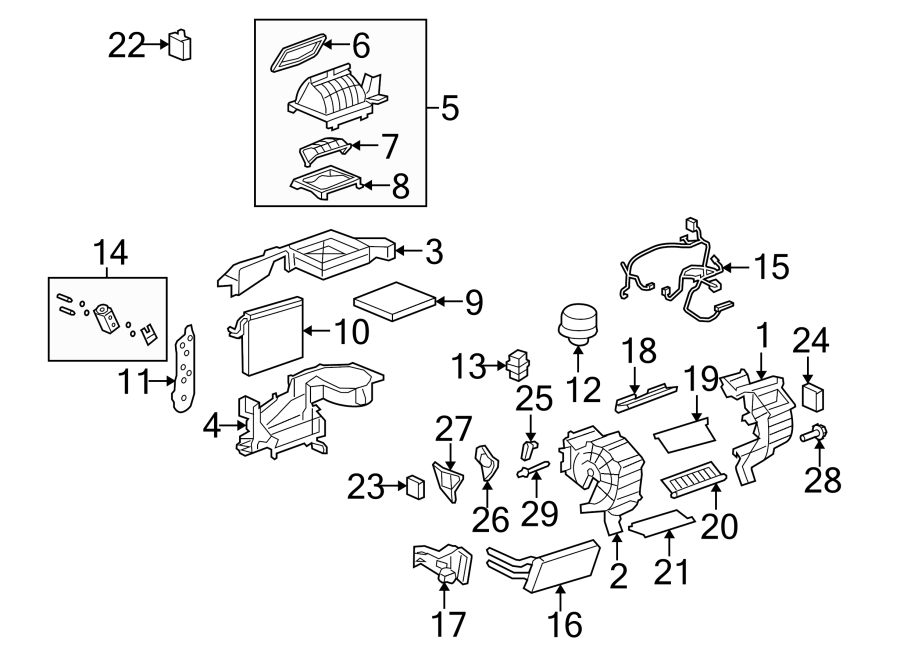 9AIR CONDITIONER & HEATER. EVAPORATOR & HEATER COMPONENTS.https://images.simplepart.com/images/parts/motor/fullsize/ID08140.png