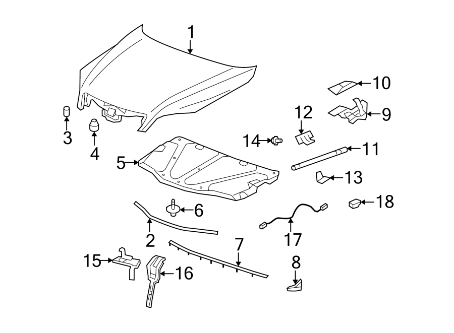 Diagram HOOD & GRILLE. HOOD & COMPONENTS. for your 2016 Chevrolet Camaro   