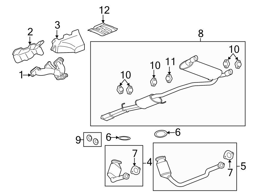 Diagram EXHAUST SYSTEM. EXHAUST COMPONENTS. MANIFOLD. for your 2024 Chevrolet Equinox  LT Sport Utility 