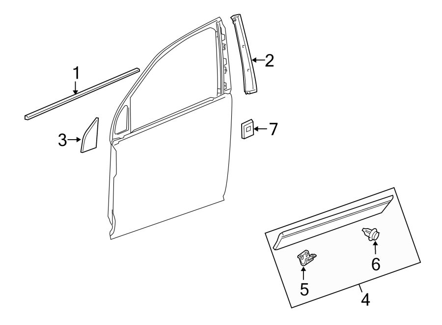 Diagram FRONT DOOR. EXTERIOR TRIM. for your 2018 Chevrolet Spark   