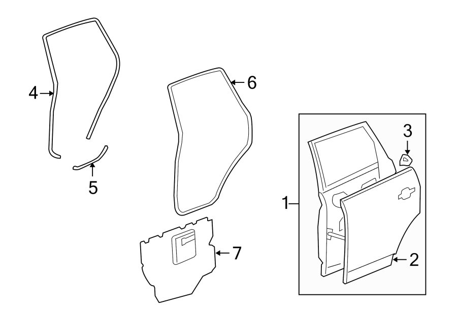 Diagram REAR DOOR. DOOR & COMPONENTS. for your 2013 Chevrolet Spark   