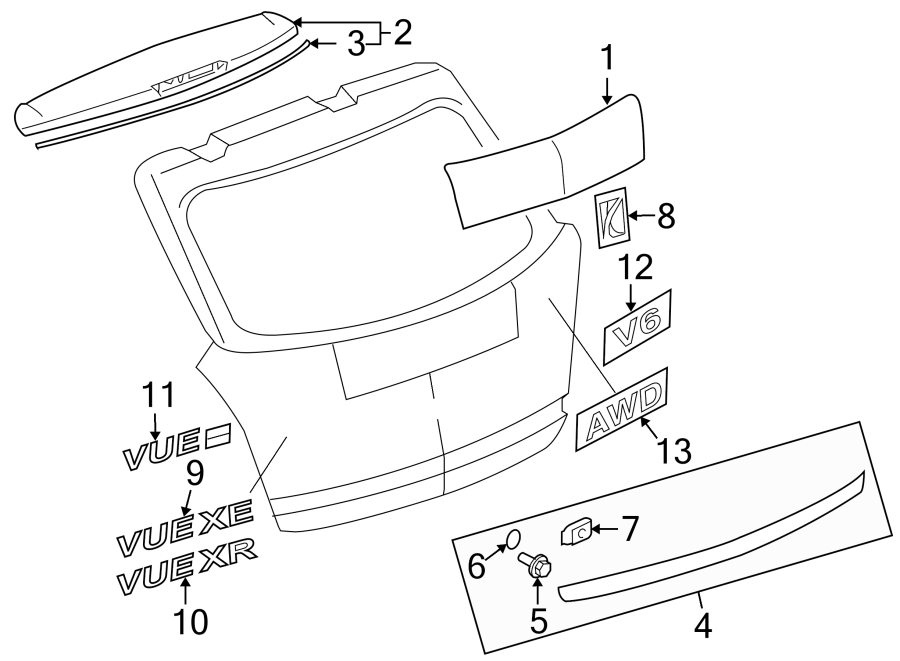 LIFT GATE. EXTERIOR TRIM. Diagram