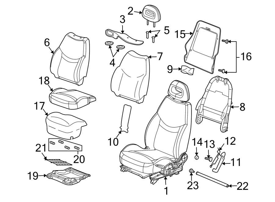 Diagram SEATS & TRACKS. FRONT SEAT COMPONENTS. for your 2019 GMC Sierra 2500 HD 6.6L Duramax V8 DIESEL A/T 4WD Denali Crew Cab Pickup Fleetside 