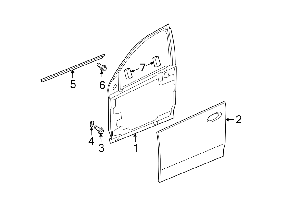 Diagram FRONT DOOR. DOOR & COMPONENTS. for your 2002 GMC Sierra 3500 6.0L Vortec V8 M/T RWD Base Extended Cab Pickup Fleetside 