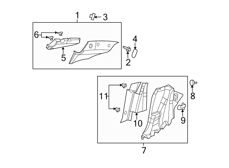 Diagram QUARTER PANEL. INTERIOR TRIM. for your 2008 Chevrolet Suburban 1500   