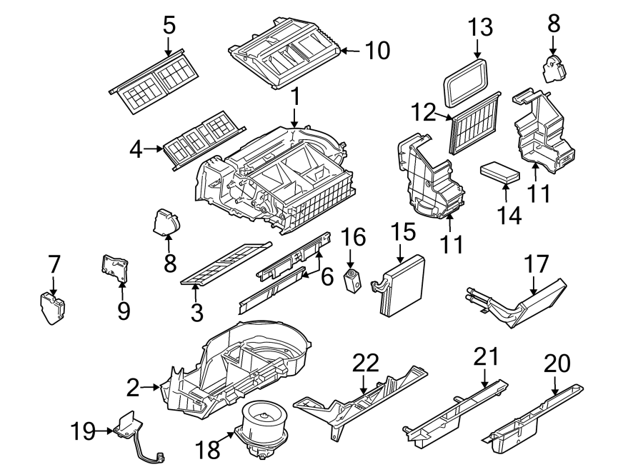 Diagram AIR CONDITIONER & HEATER. EVAPORATOR & HEATER COMPONENTS. for your 2005 Chevrolet Astro   