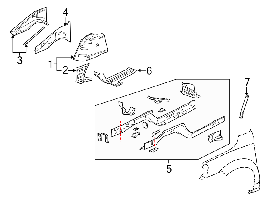 Diagram FENDER. STRUCTURAL COMPONENTS & RAILS. for your 2015 GMC Sierra 2500 HD 6.6L Duramax V8 DIESEL A/T 4WD SLE Standard Cab Pickup Fleetside 