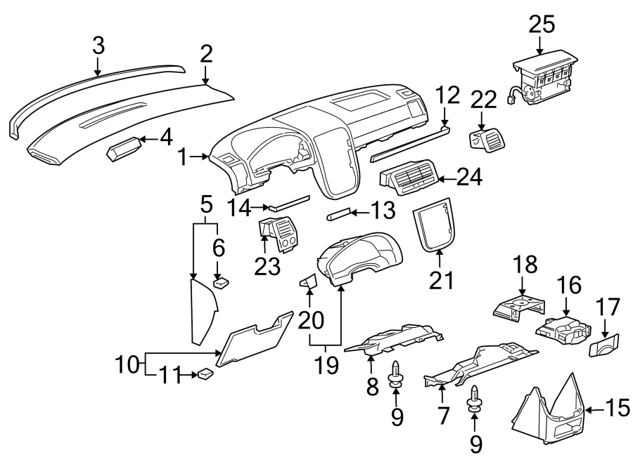 Diagram INSTRUMENT PANEL COMPONENTS. for your 2005 Chevrolet Silverado 2500 HD WT Extended Cab Pickup Fleetside  