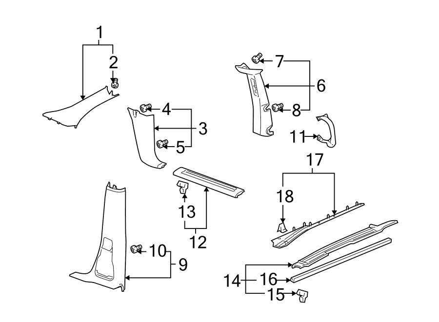 Diagram PILLARS. ROCKER & FLOOR. INTERIOR TRIM. for your 2005 Chevrolet Express 3500   