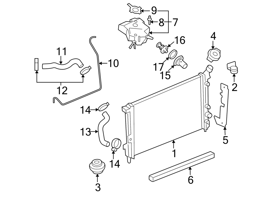 Diagram RADIATOR & COMPONENTS. for your 1995 Chevrolet K2500  Base Standard Cab Pickup Fleetside 4.3L Chevrolet V6 A/T 