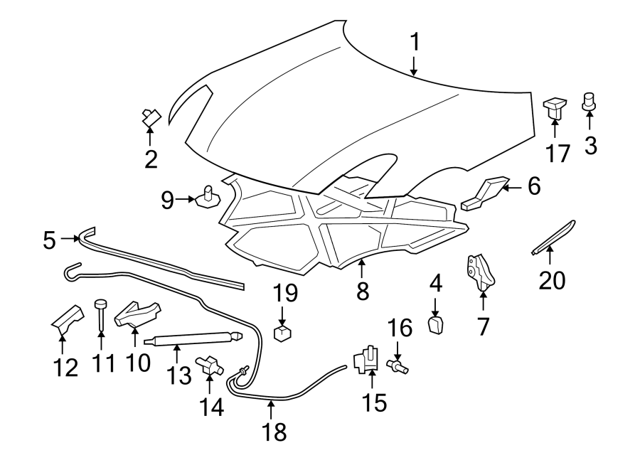 Diagram EXTERIOR TRIM. HOOD & COMPONENTS. for your 2021 GMC Sierra 2500 HD 6.6L Duramax V8 DIESEL A/T 4WD Base Extended Cab Pickup Fleetside 