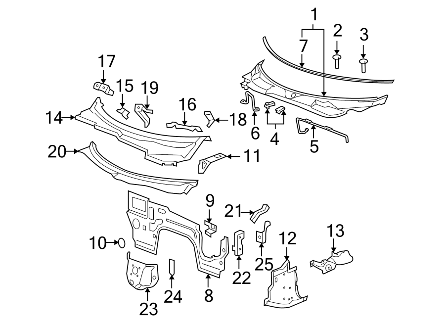 Diagram COWL. for your 2009 Chevrolet Suburban 1500   