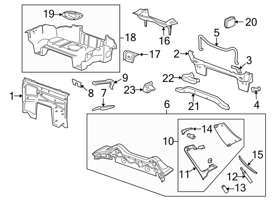 Diagram REAR BODY & FLOOR. FLOOR & RAILS. for your 2005 Chevrolet Express 1500   