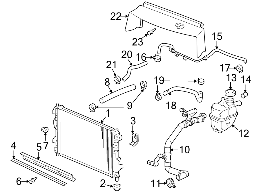 Diagram RADIATOR & COMPONENTS. for your 2009 GMC Sierra 2500 HD 6.6L Duramax V8 DIESEL A/T RWD SLE Crew Cab Pickup Fleetside 