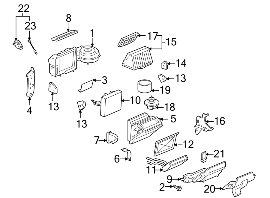 Diagram AIR CONDITIONER & HEATER. EVAPORATOR & HEATER COMPONENTS. for your 2005 Chevrolet Malibu   