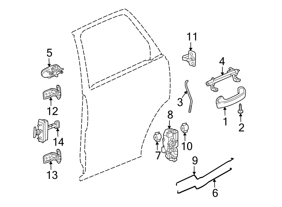 Diagram REAR DOOR. LOCK & HARDWARE. for your 2014 Chevrolet Spark 1.2L Ecotec CVT LT Hatchback 