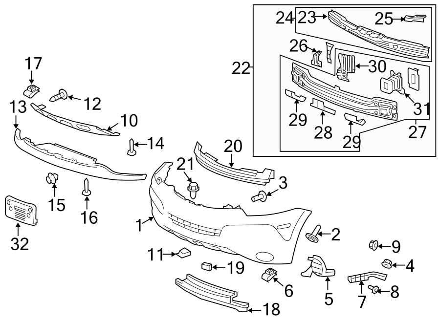 Diagram FRONT BUMPER & GRILLE. BUMPER & COMPONENTS. for your 2013 Chevrolet Silverado   