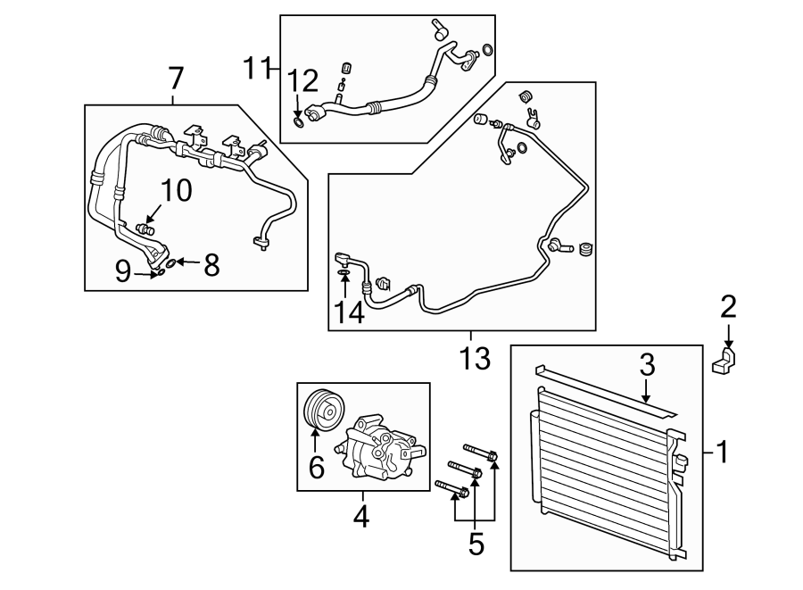 Diagram AIR CONDITIONER & HEATER. COMPRESSOR & LINES. CONDENSER. for your Chevrolet Spark  